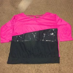 Dressy top Girls size XL pink & black 3/4 sleeves with sequins EUC